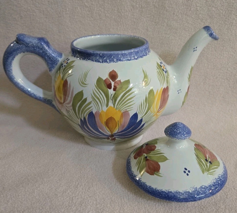 Vintage Henriot Quimper HB French Faience Fleuri Royal Teapot Cottagecore MINT