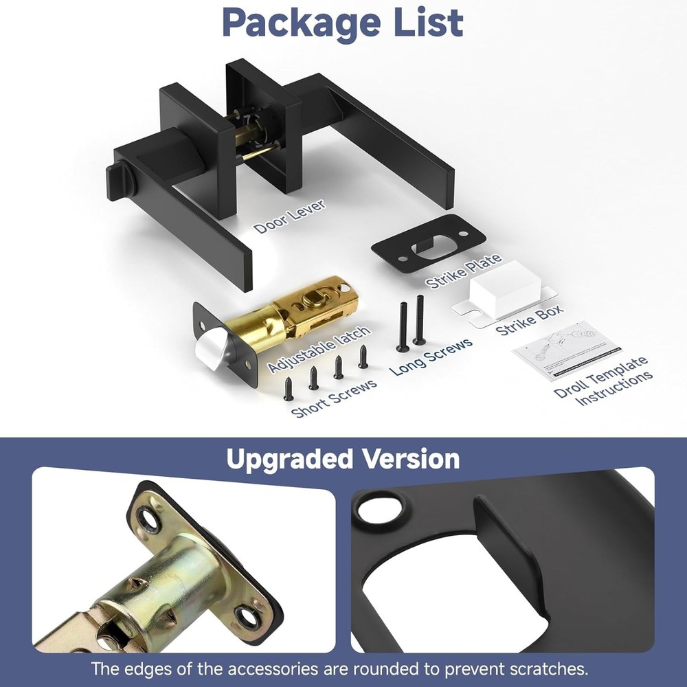 5 Pack Matte Black Door Handles Interior Door Knobs, Home Improvement Keyless...