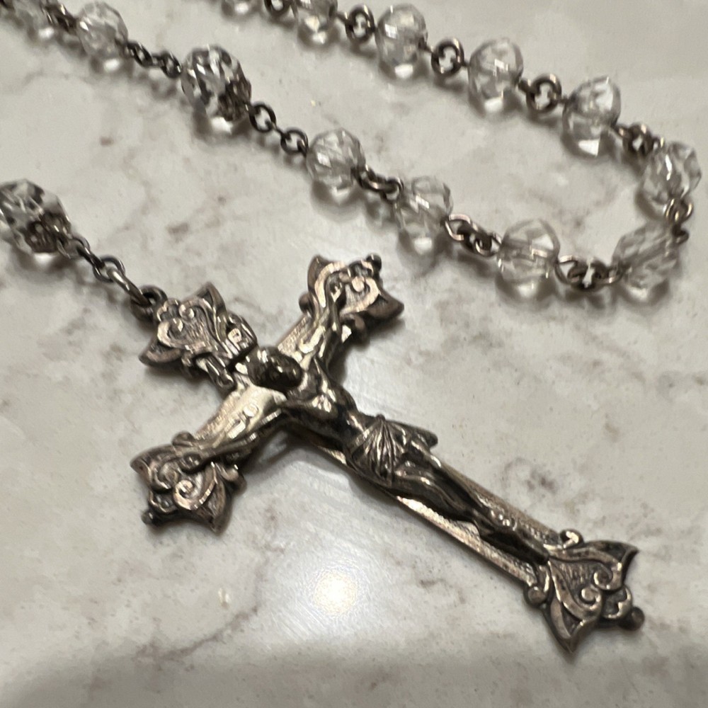 Sterling Silver Rosary with Beads, Crucifix, and 44.3 gram Medallion Gorgeous