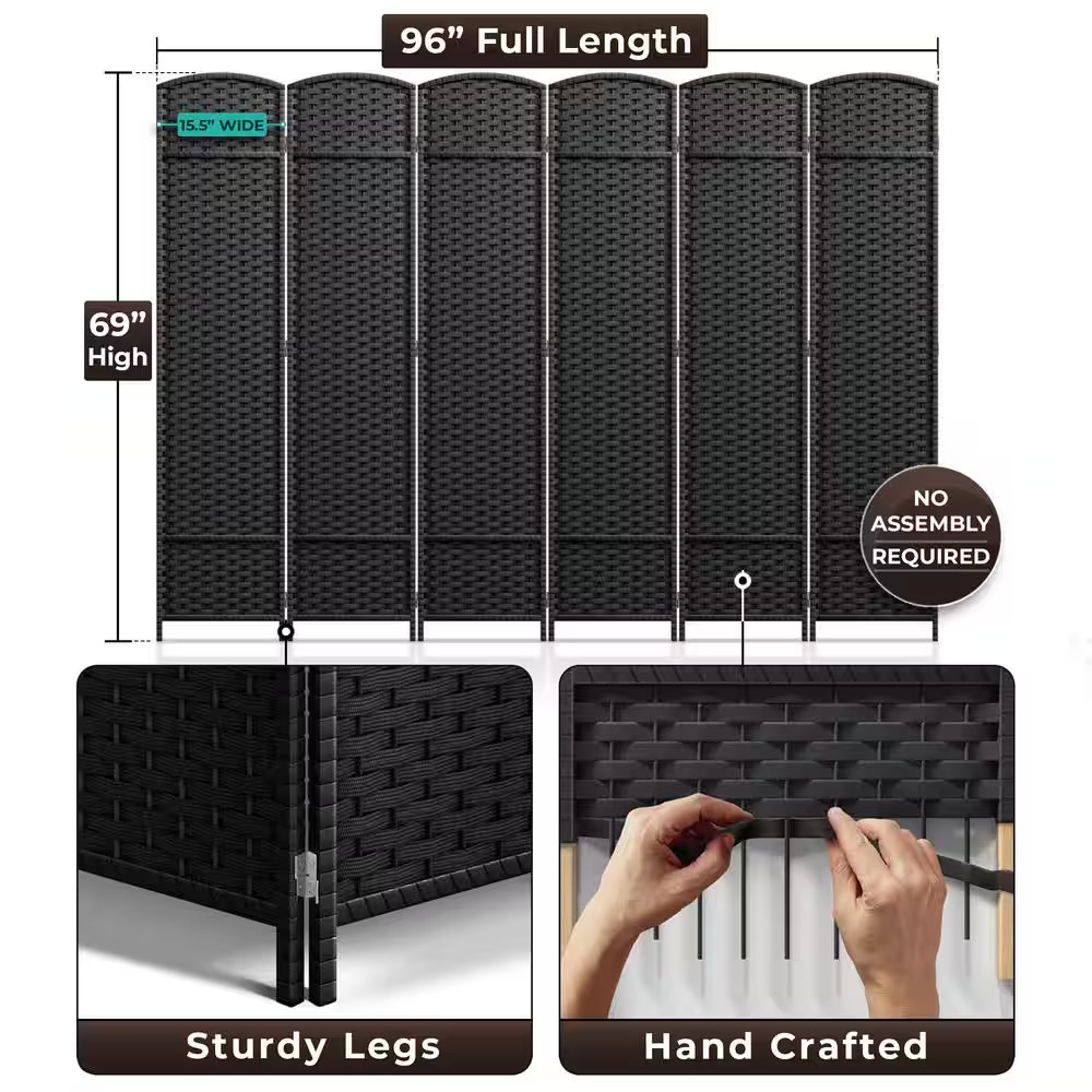 6-Panel Room Divider 6 Ft. Tall, Extra Wide Double Hinged Privacy Screen Panels,