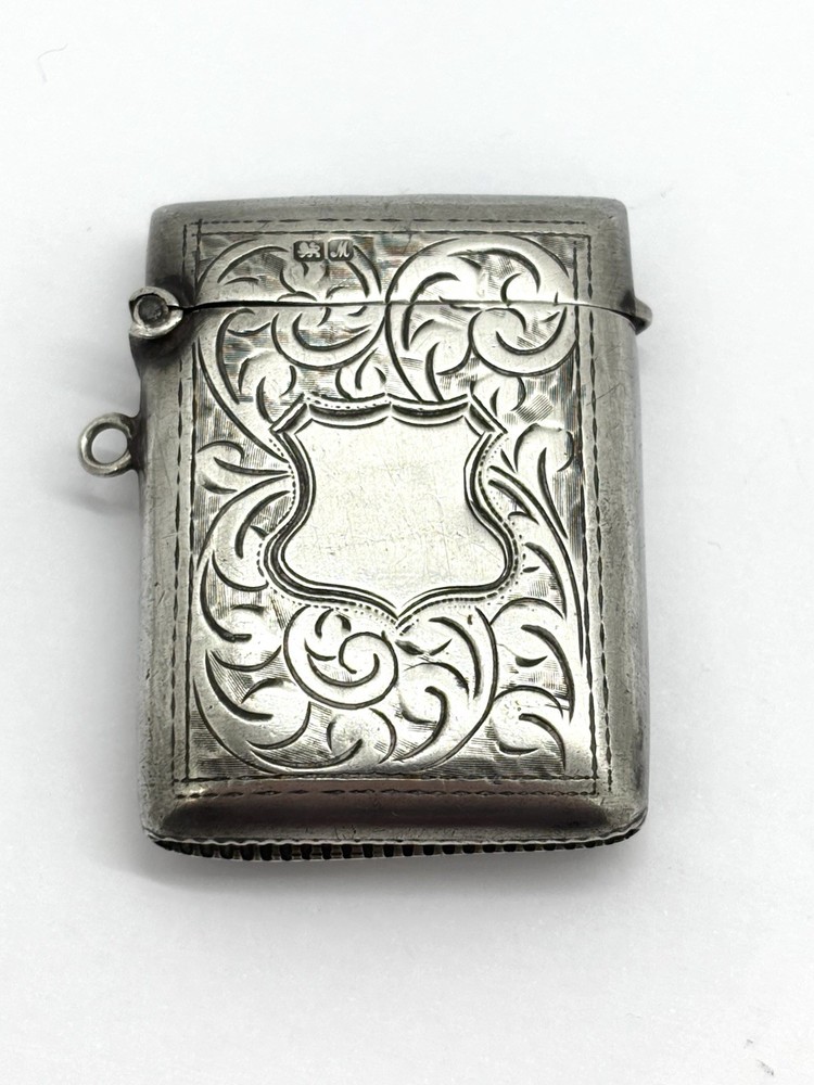 Antique Solid Sterling Silver Vesta Case Fob - Acanthus pattern - 24.5g
