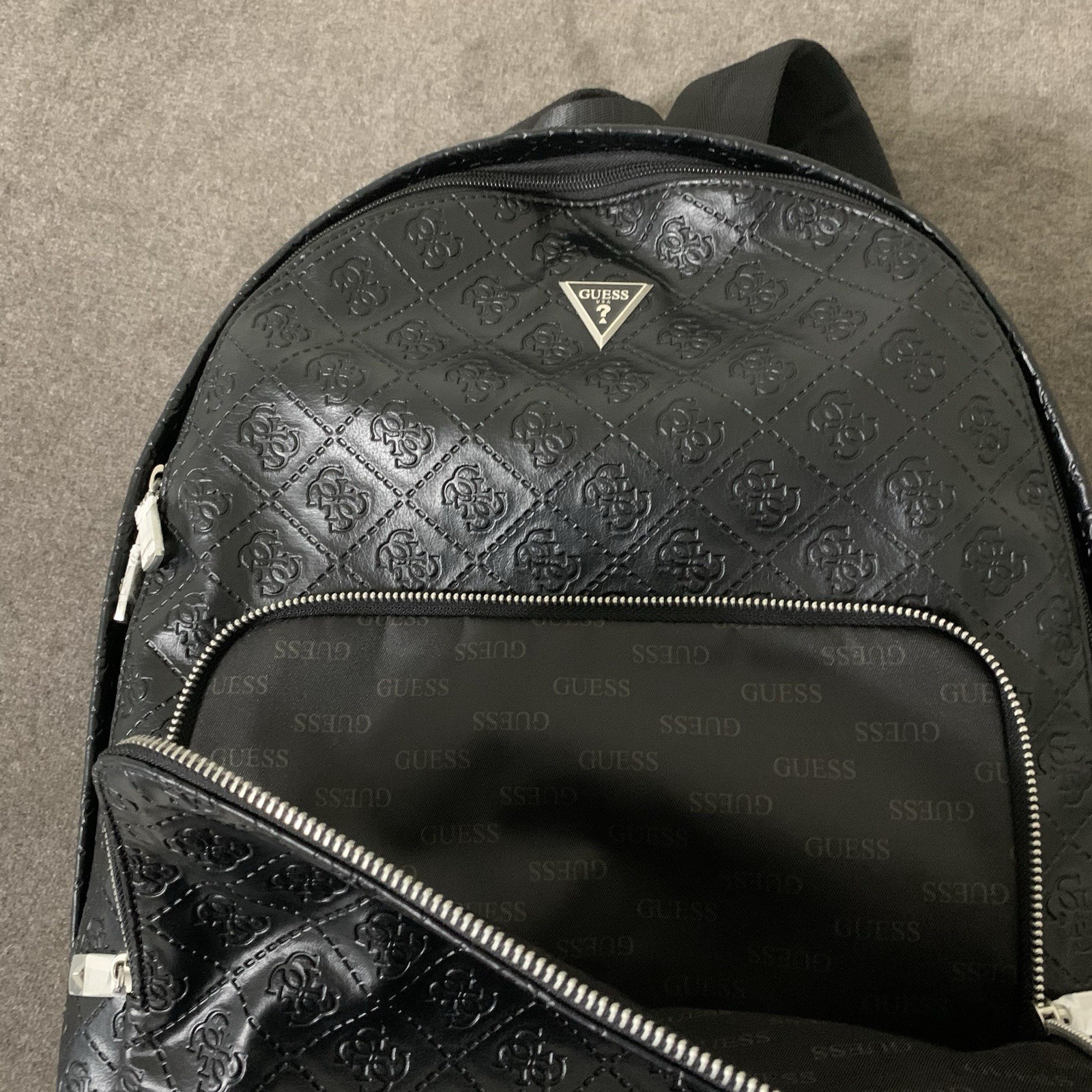 Guess Men's Milano Compact Backpack Solid Black Blaster Wash Embossed Logo