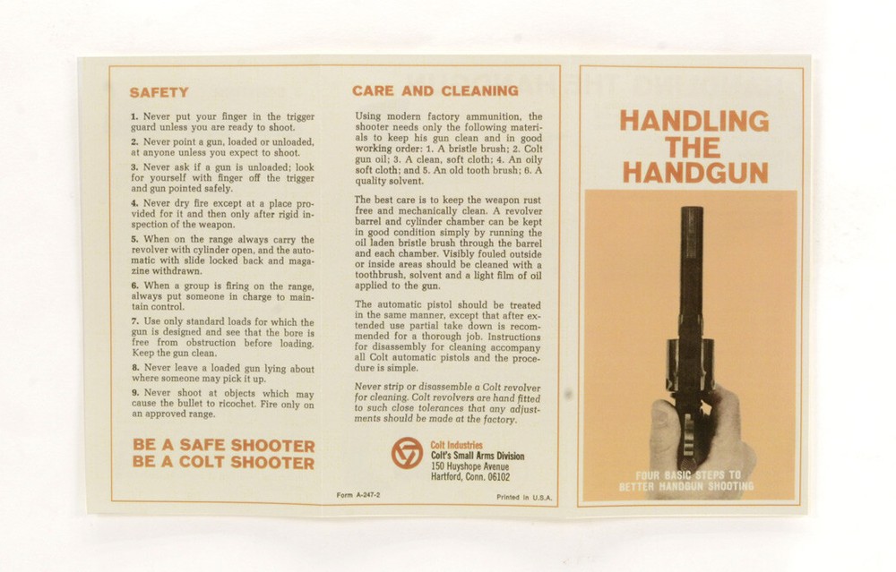 Colt Python Handling The Handgun Tri-Fold Manual. Small Version. FREE SHIPPING