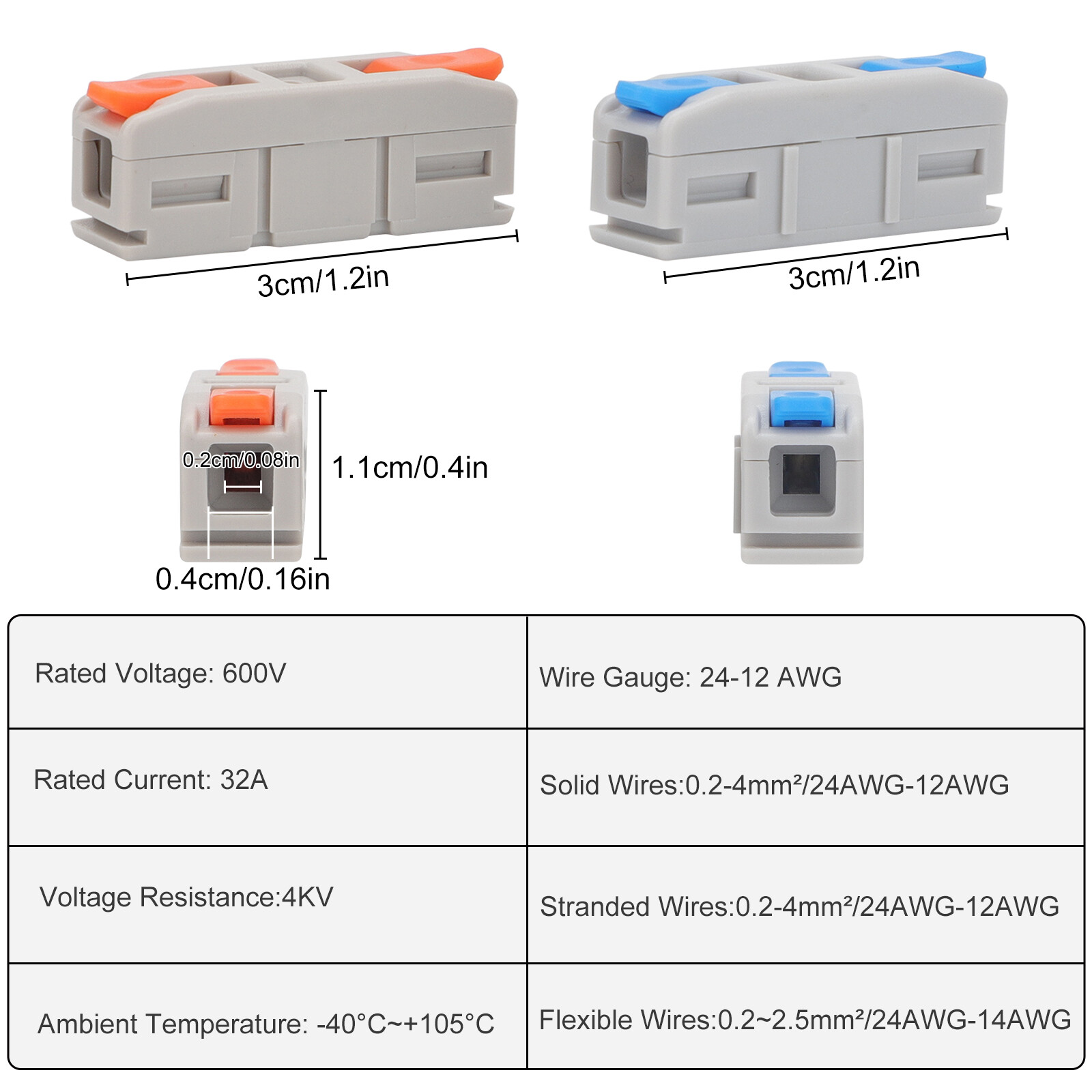 100pcs Quick Connect Lever Wire Connectors Compact Inline Splicing Terminals 24A
