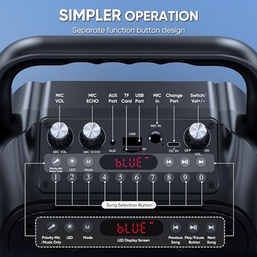 Portable Karaoke Machine with Bluetooth Speaker & 2 Wireless Microphones - Light