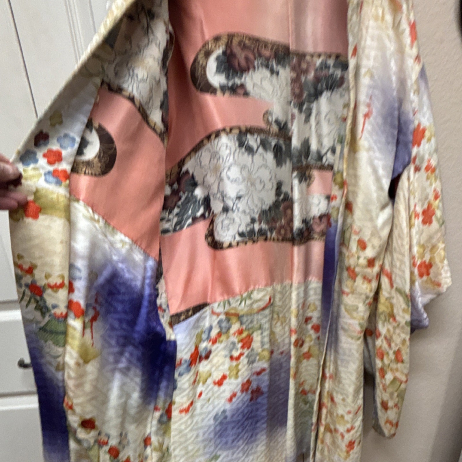 Silk Women's Kimono Purple Floral Pattern Traditional Japanese Robe