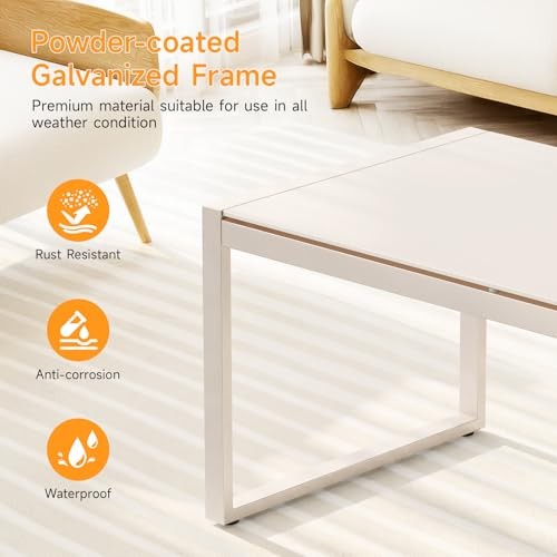 Rectangle Coffee Table with Tempered Glass Desktop, Galvanized Frame Sand