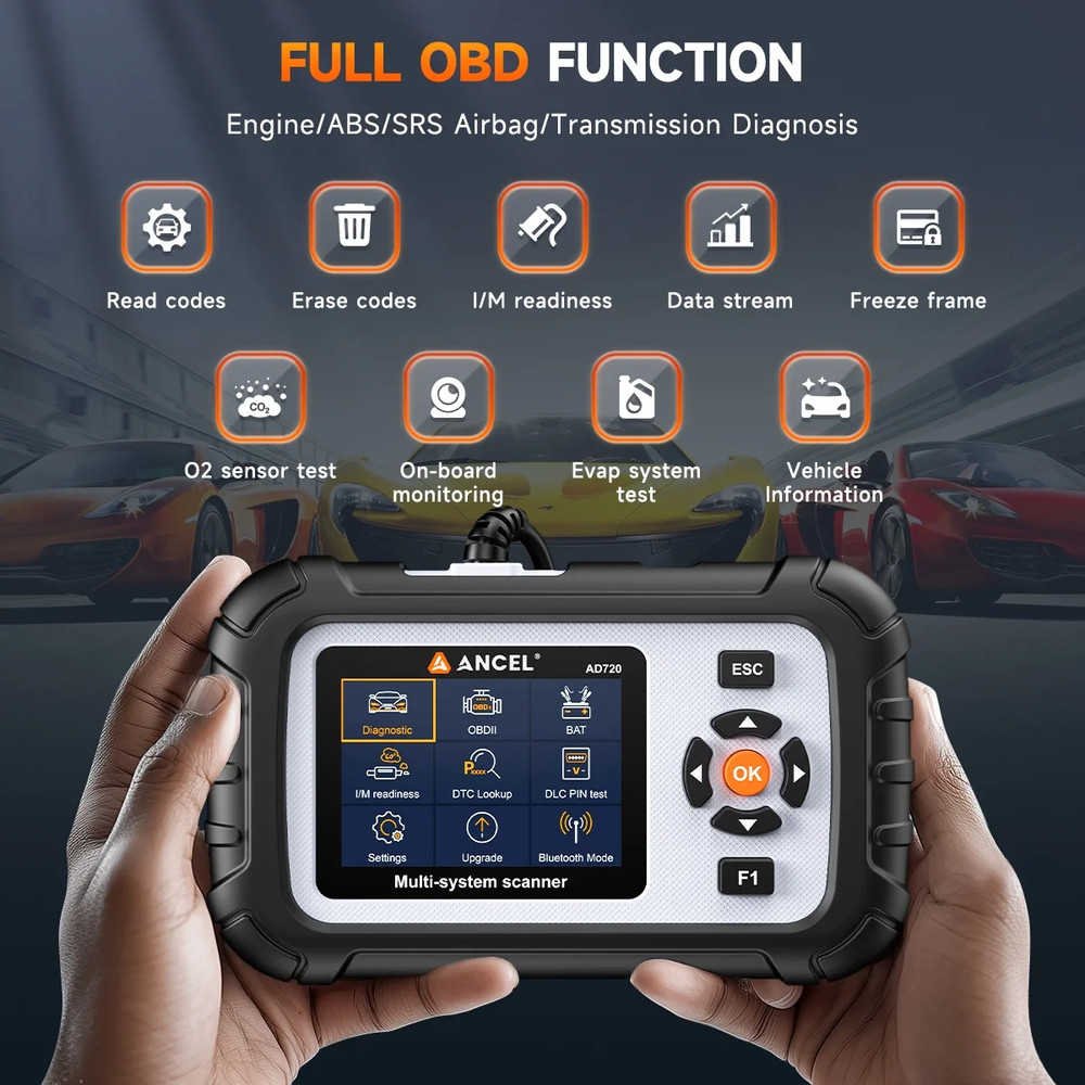 ANCEL AD720 OBD2 Scanner Diagnostic Tool ABS SRS Transmission Engine Code Reader