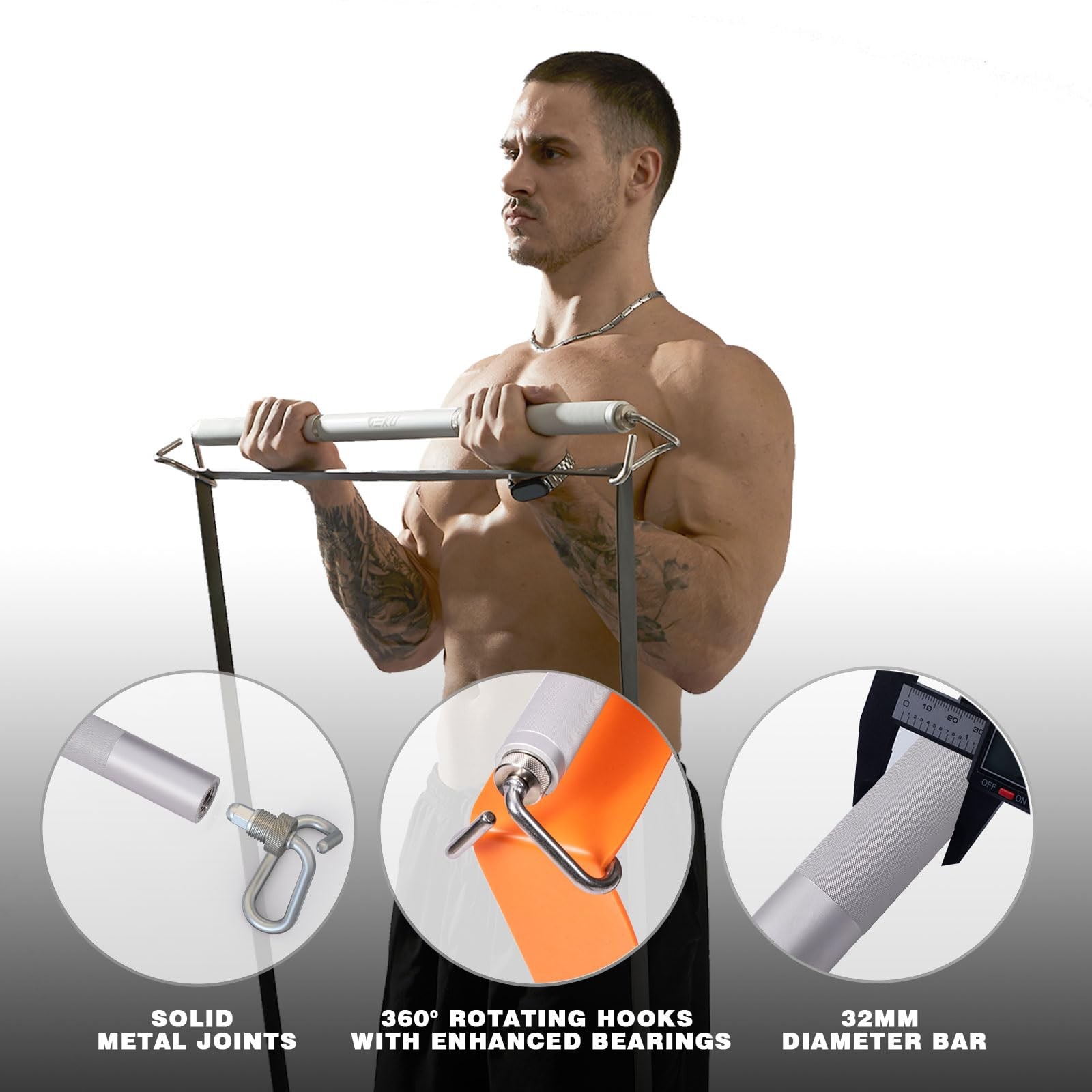Aluminum Resistance Band Bar, 3-Section Detachable Heavy Duty Workout Bar for...