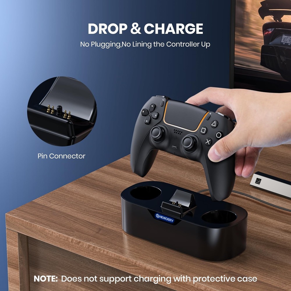 NEWDERY PS5 Controller Charger Station DualSense Edge Controller Charging Stand