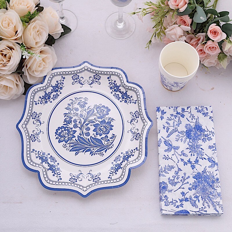 20 White Blue Floral 2 Ply Paper Disposable Dinner Napkins Party Decorations