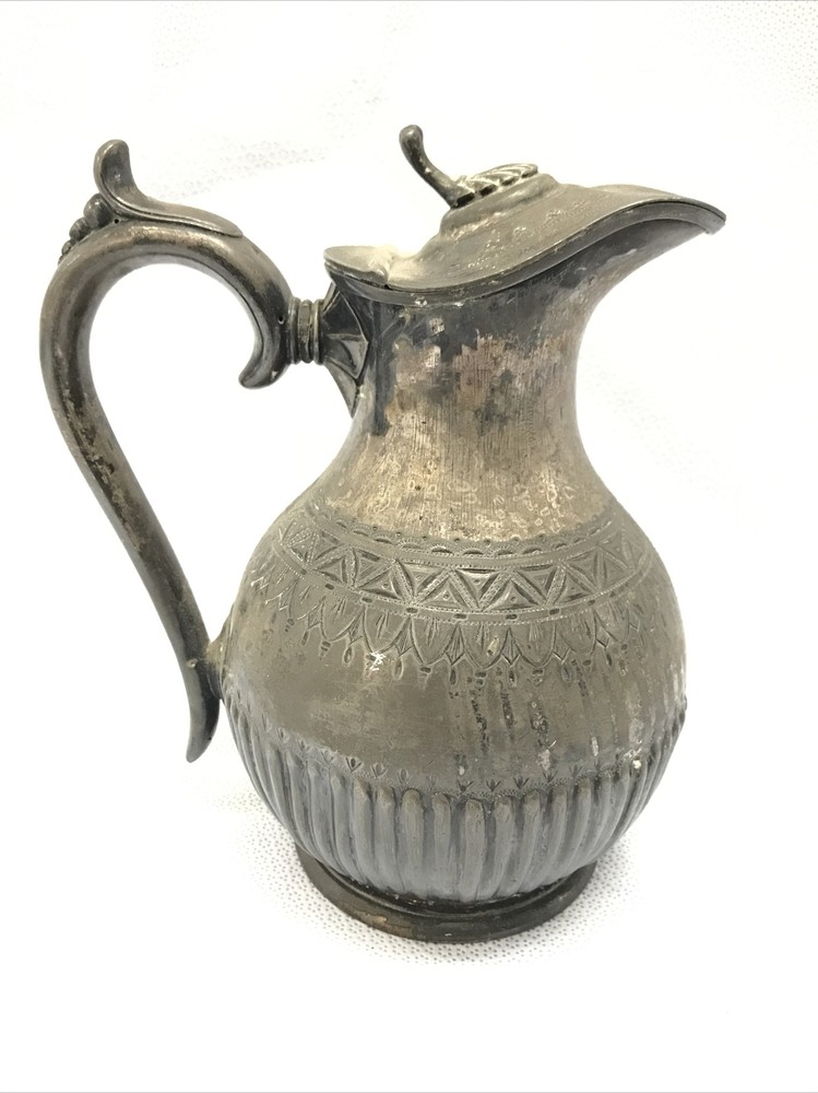 Vintage Silver Plated Hinged Lid Pitcher 7.5” Tall