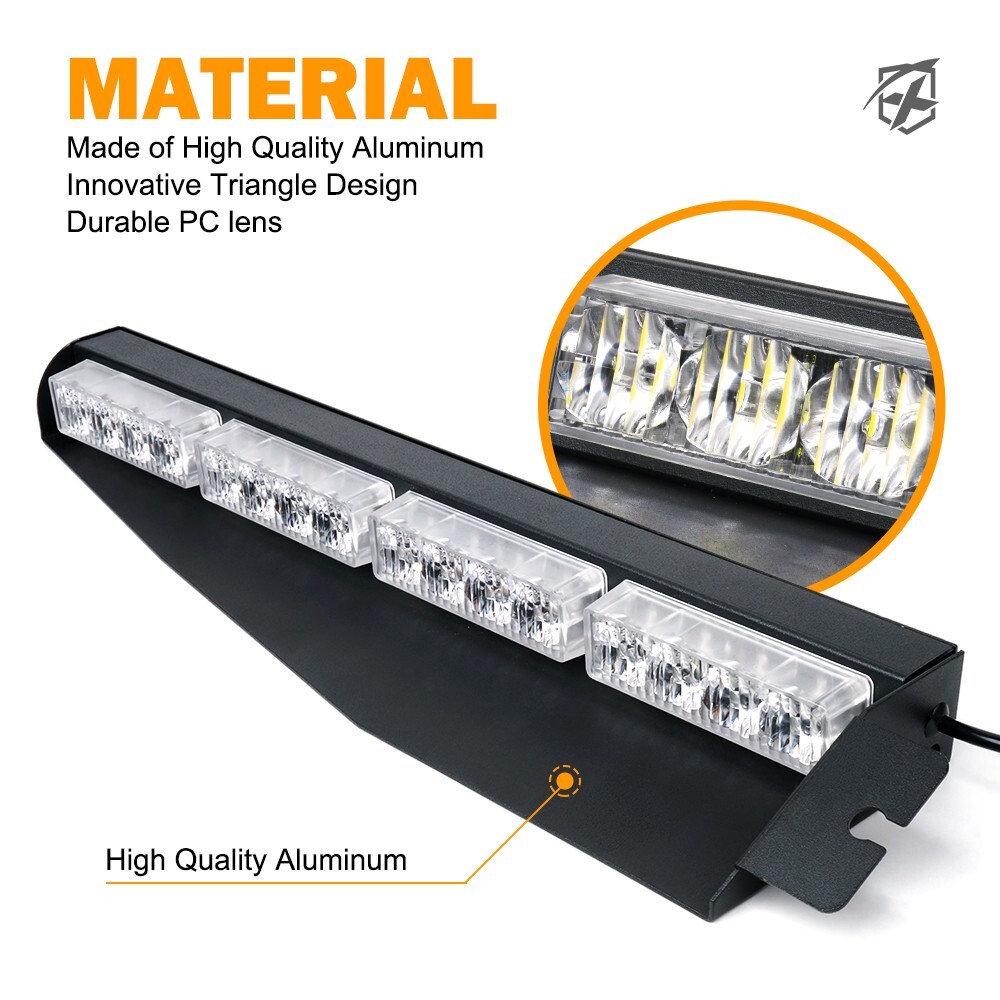 20in 32 LED White Dual Windshield Strobe Lightbar Visor Interior Emergency Lamp
