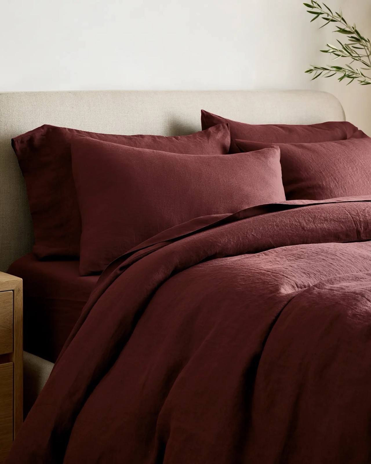 Quince King/Cal King European Linen Duvet Cover & Sham Set in Burgundy