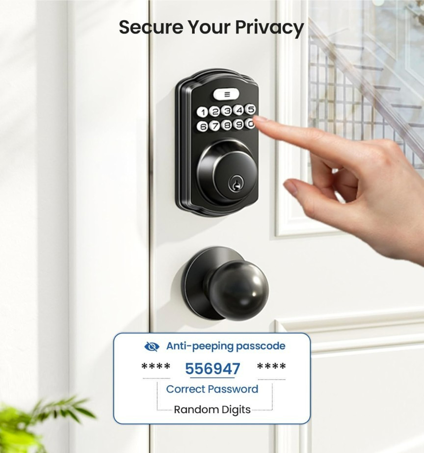 Veise Keyless Entry Door Lock 2 Knobs Backlit Keypad Deadbolt Open Box - Black