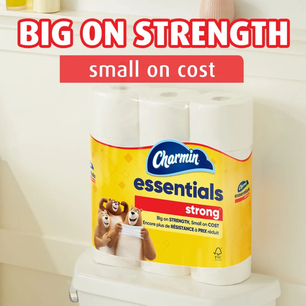 Charmin Essentials Strong Toilet Paper, 12 Mega Rolls - 48 Regular Rolls