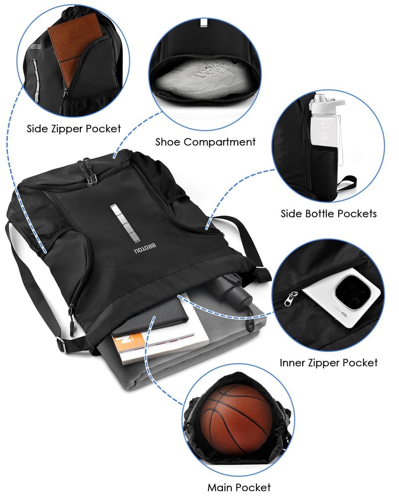 Soccer Drawstring Backpack with Ball and Shoe Compartment