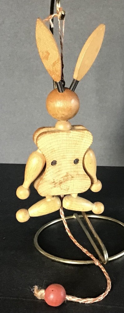 Vintage Austrian Wooden Easter Bunny String Pull Toy