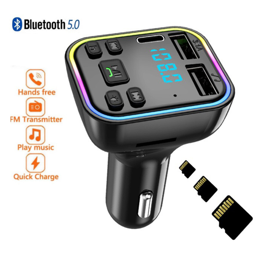 Bluetooth 5.0+ Car BT Wireless FM Transmitter Adapter Hands-Free 2USB PD Charger
