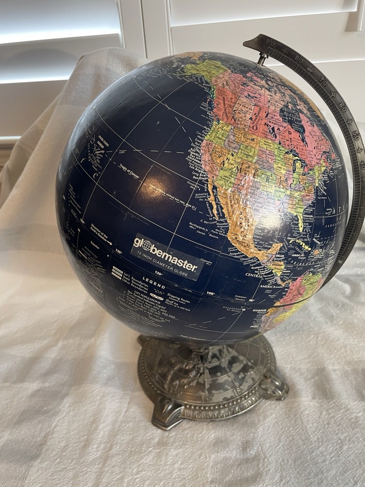 Replogle Globemaster 12” Diameter World Globe Embossed Metal Base Dark Blue
