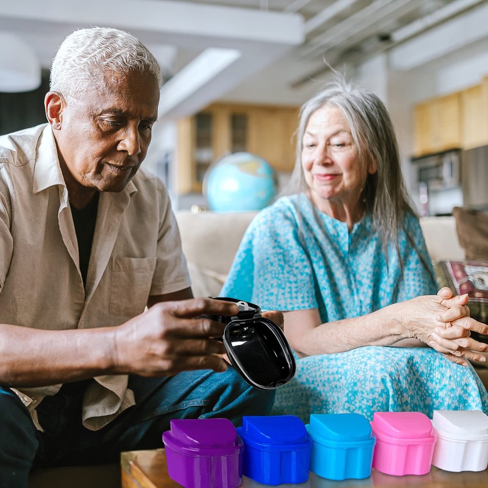Black Denture Soaking Container Partial Case, Orthodontic