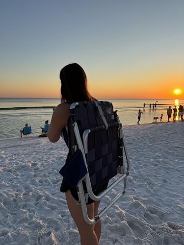 Low Webbed Beach Chair with Backpack Straps - Portable Lightweight Seating 1