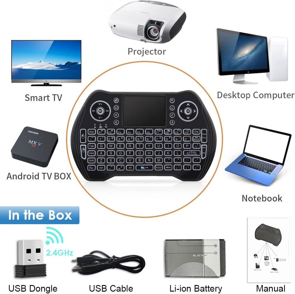 Mini Wireless Keyboard Remote Control with Touchpad Mouse Combo, Backlit 2.4Ghz