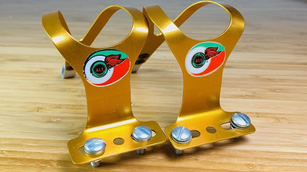 NOS ALE Alloy Single Strap Toe Clips - Gold Anodized - Size Medium
