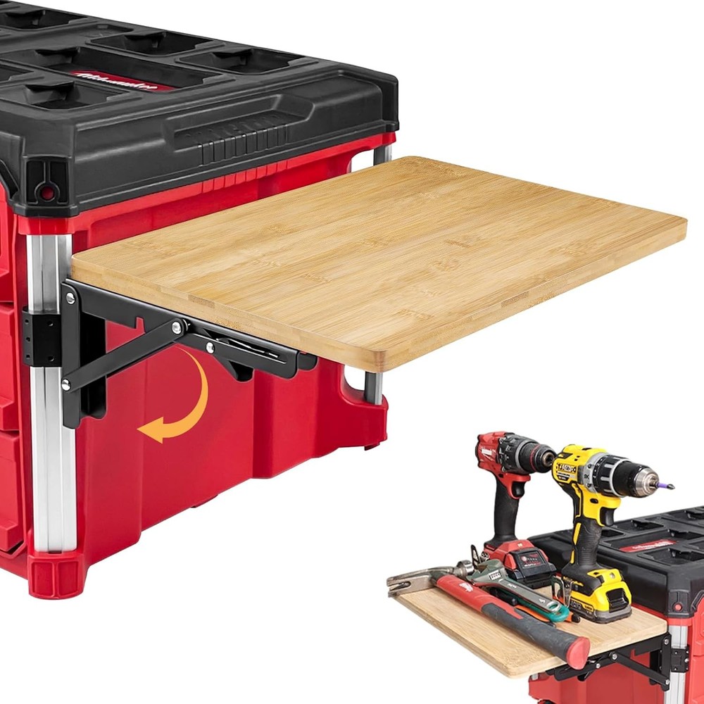 Foldable Bamboo Table Compatible with Milwaukee Packout Toolbox,Work Table Side