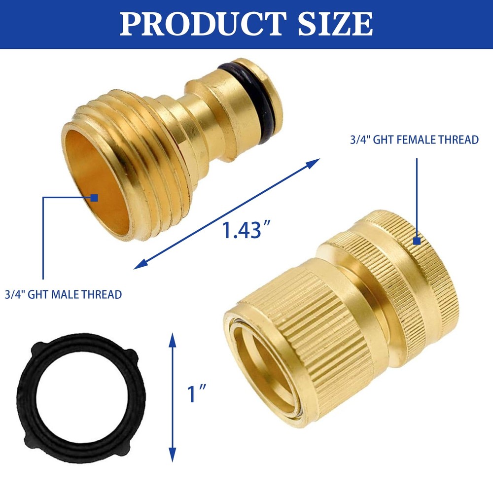 Garden Hose Quick Connector, Solid Brass 3/4 Inch GHT Thread Garden Quick Con...