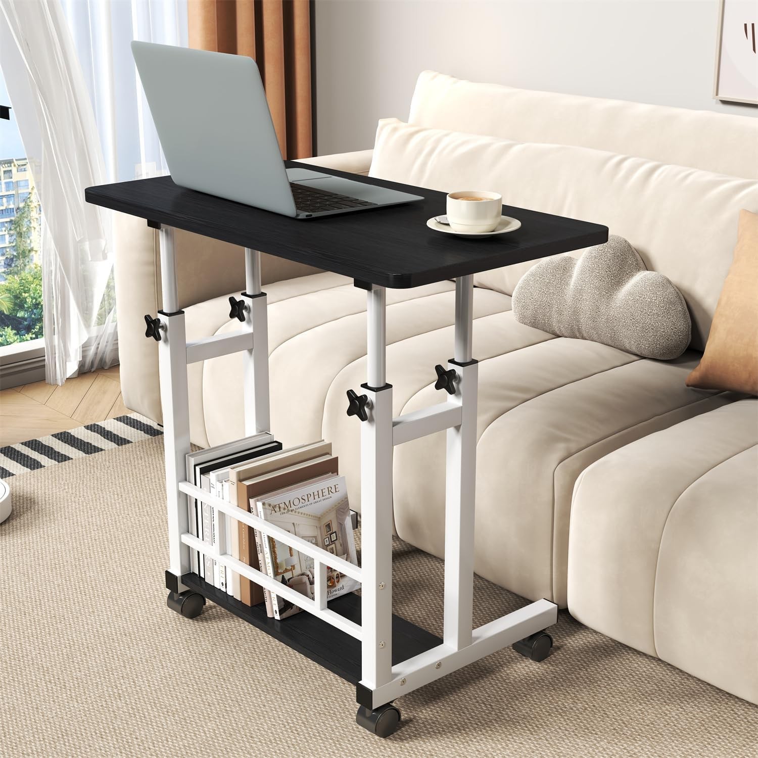 Portable Mobile Computer Standing Laptop Desk Rolling Adjustable Height on Wheel