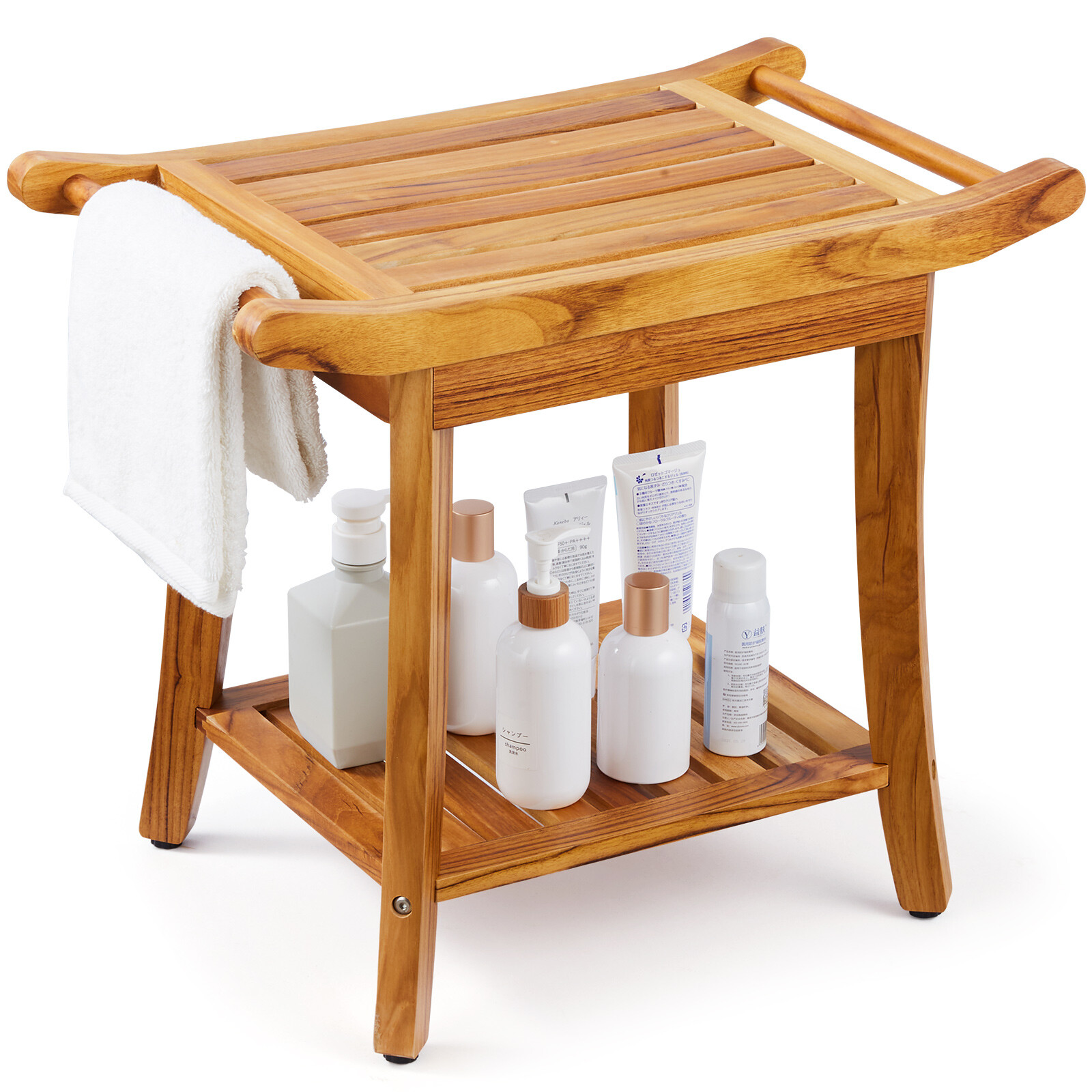 VEVOR Teak Shower Bench Wood Shower Stool Chair for Bathroom