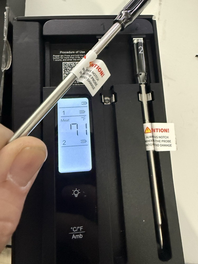 ROUUO Rechargeable 2000 mAh Wireless Meat Thermometer Model M02 New Open Box
