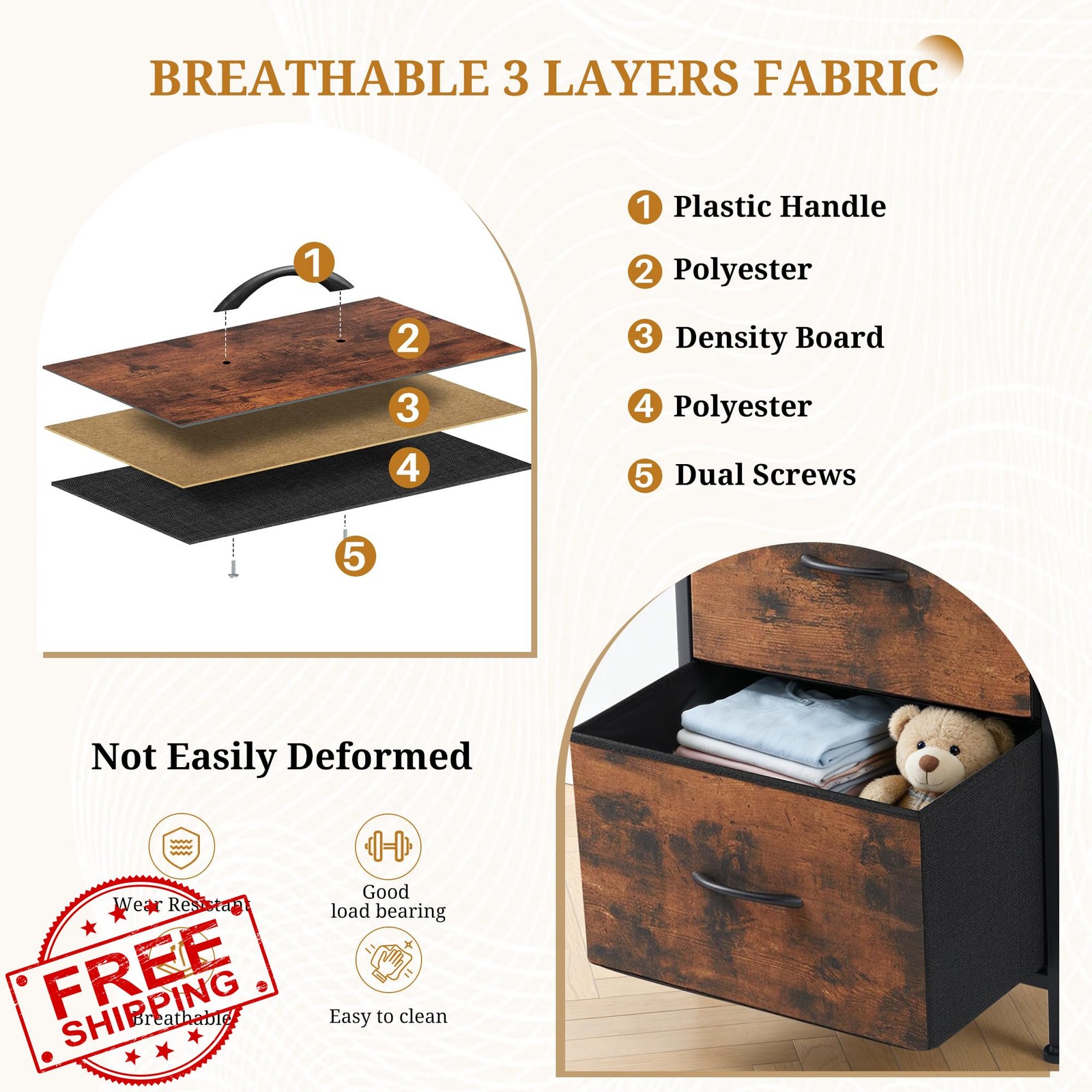 Accver Brown 2 Drawer Nightstand End Table Bedroom Dorm