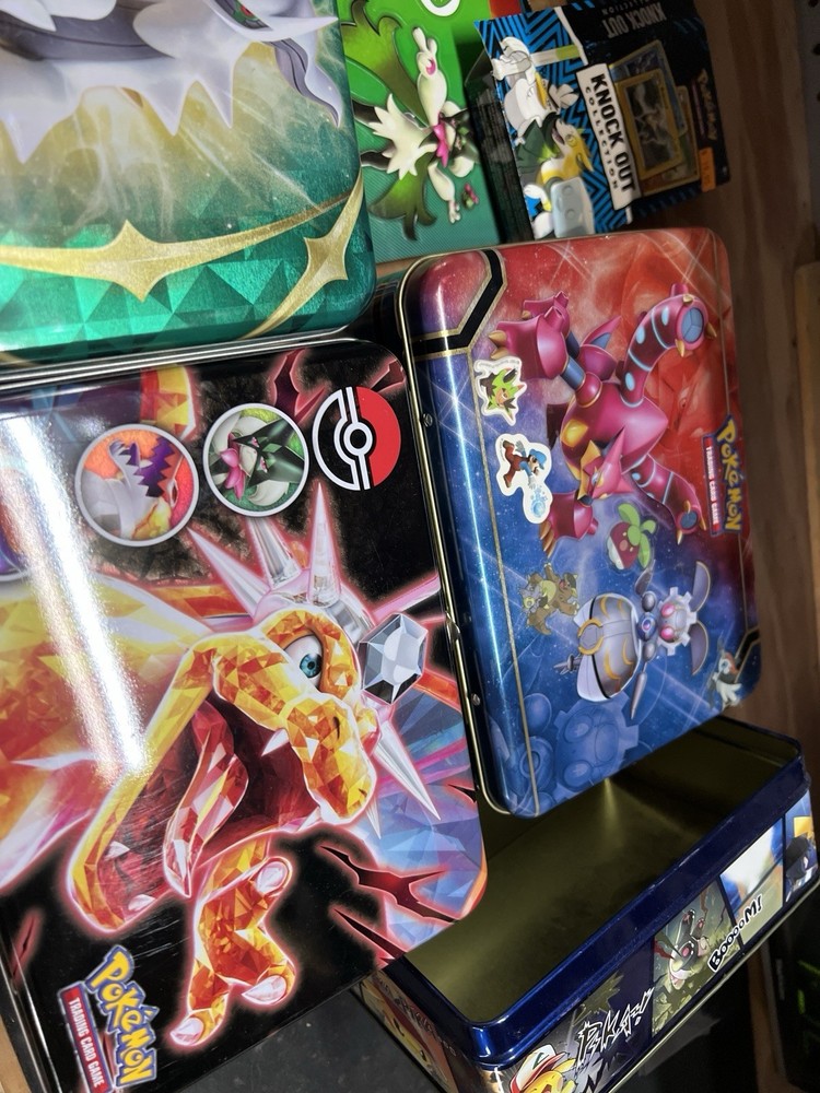 Pokemon Tin Lot Empty Storage Boxes + Mini Tins + Sticker Sheets Bulk