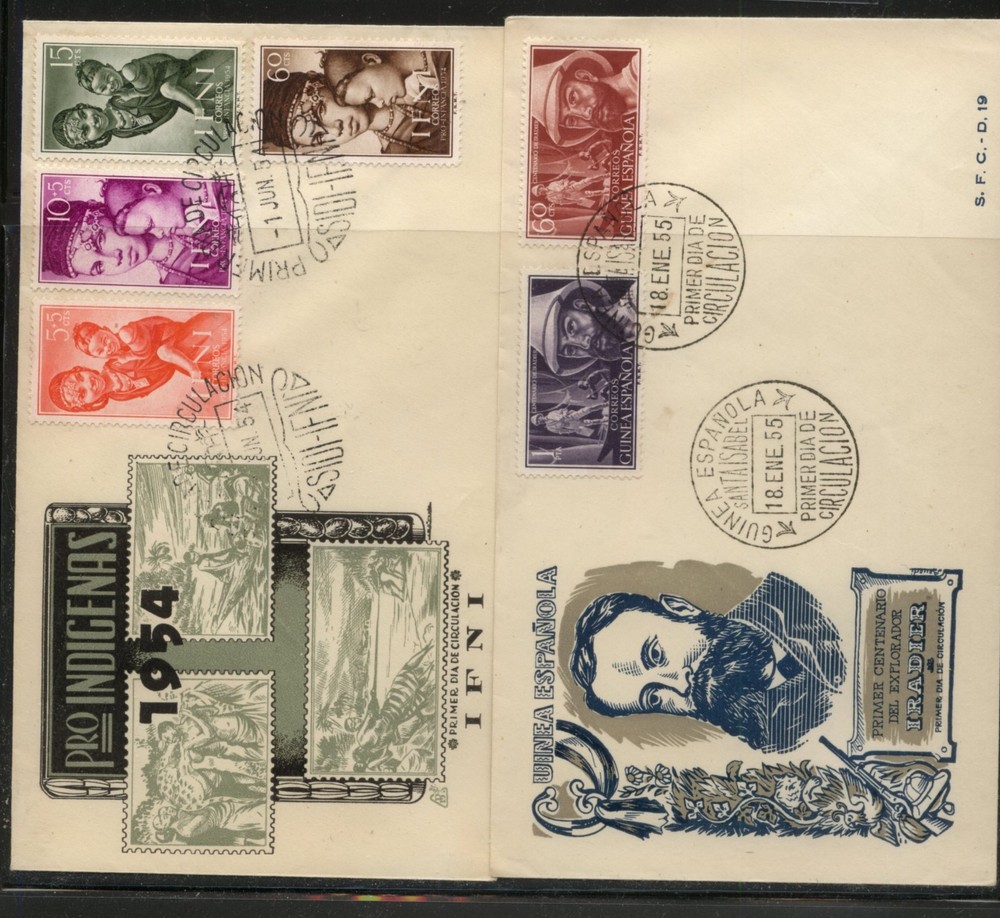 Spain   Guinea   2 cachet  covers   1954,1955         MS0207