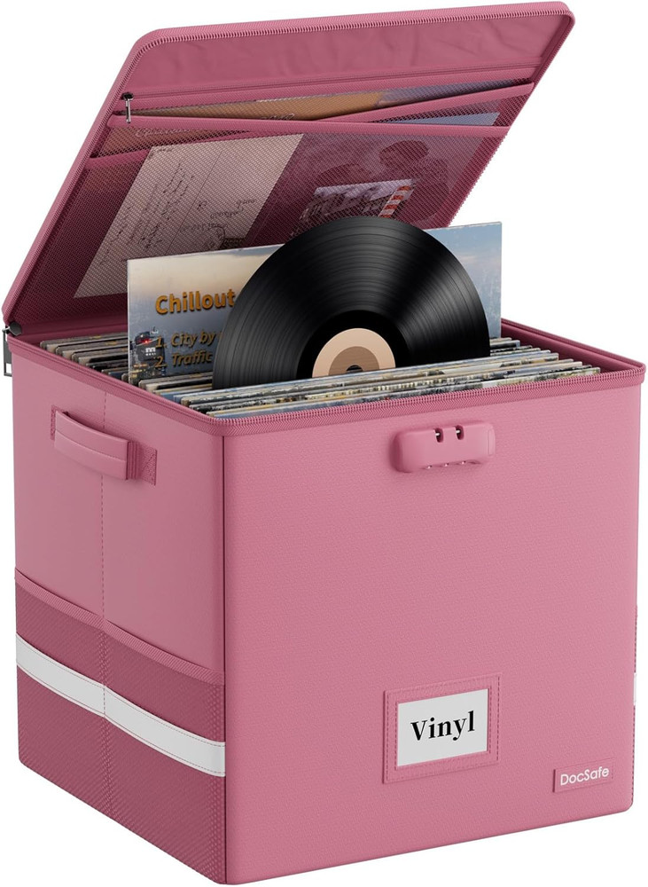 Vinyl Record Storage Box - Fireproof Water Resistant Collapsible 100+ Records