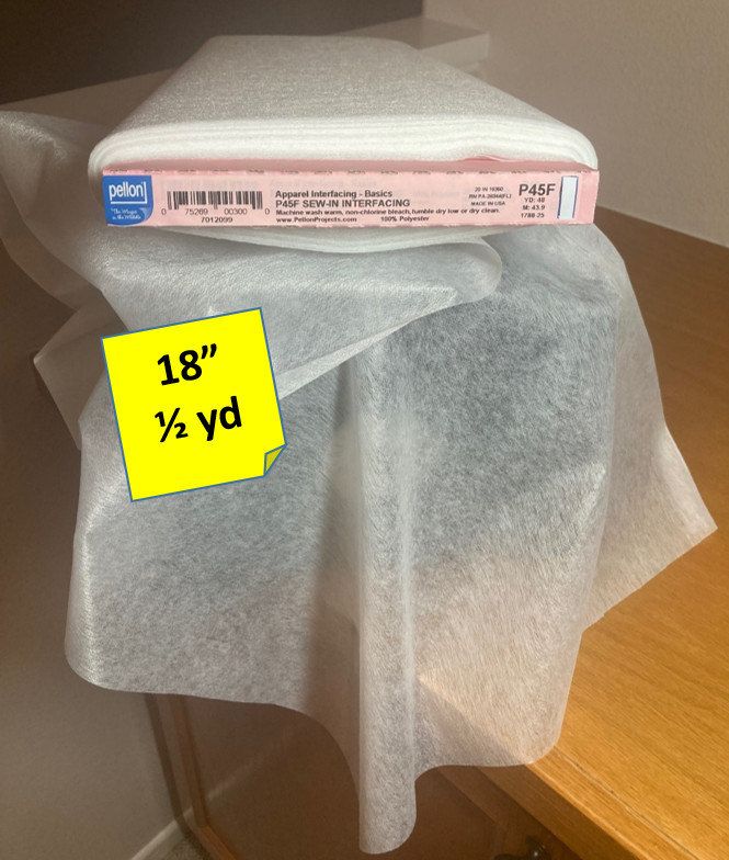 1/2 yard Lightweight White Sew-In Pellon Interfacing 18" x 20"