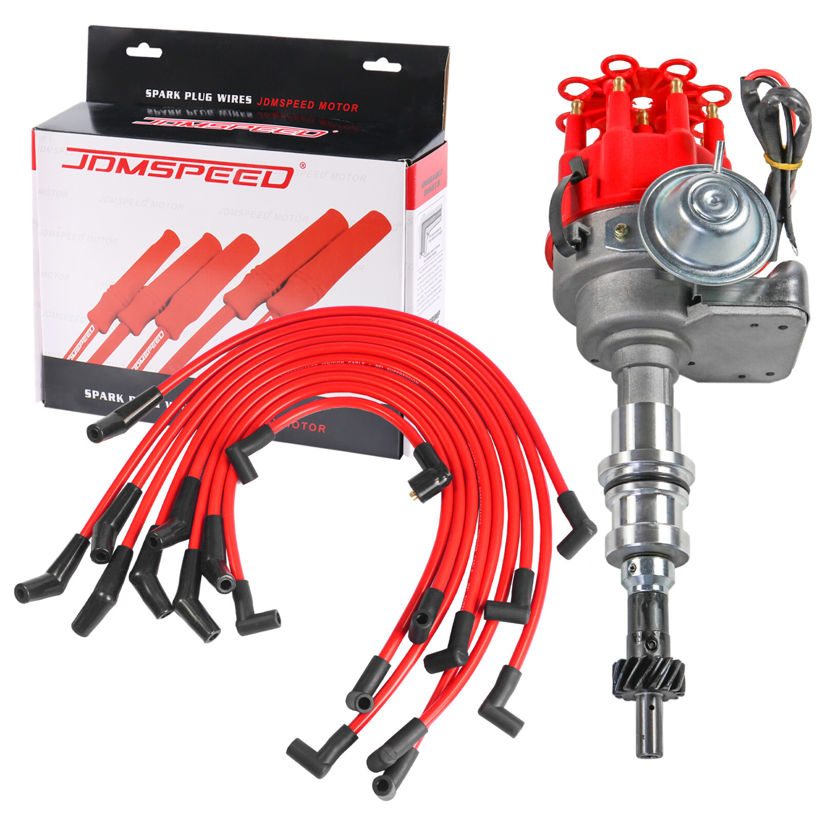 FOR SMALL BLOCK FORD 289-302 Small HEI Distributor + 45K Coil +SPARK PLUG WIRES