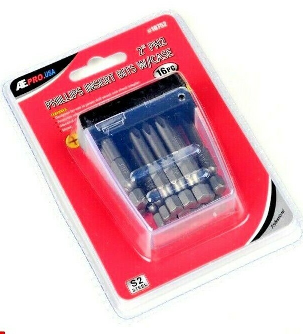 Screwdriver Bit 2" Phillips Type 1/4" Hex Shank Quick Change PH-2 Steel 16 pc