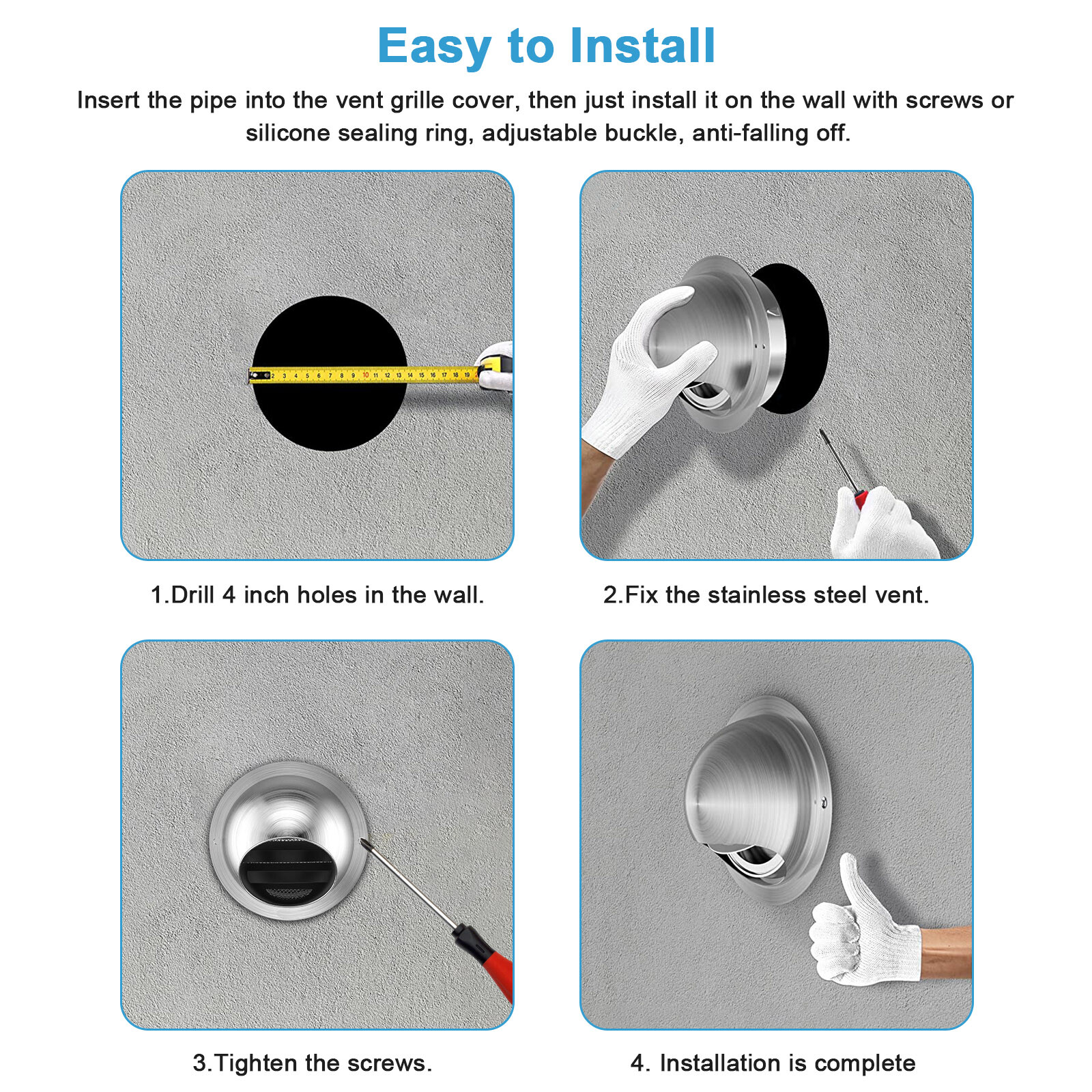 4in Duct Fan Soffit Air Vent 304 Stainless Steel Round Wall Outlet Grille Cover