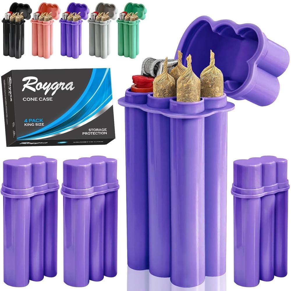 (4 Pack) King Size Pre-roll Cone Holder Case, 4-Hole Cigarette Case for Regular