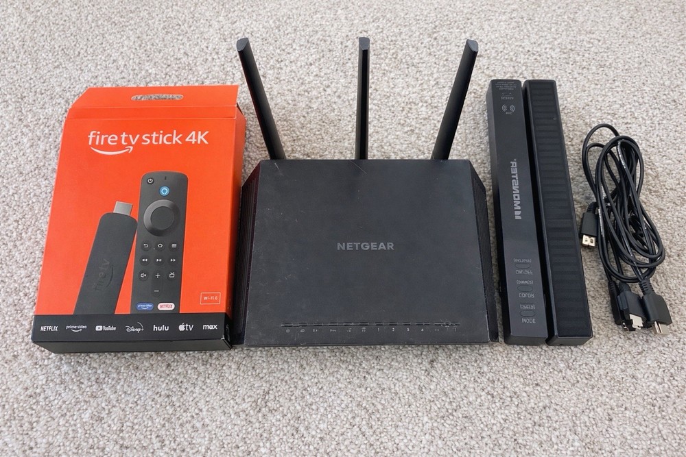 NEW Fire TV Stick 4K + Netgear Router + Monster LED Bars Bundle