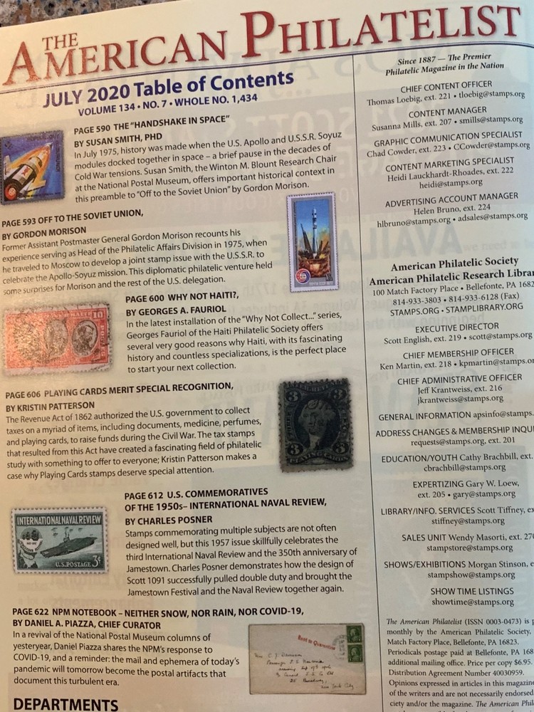 American Philatelist Magazine 2020, July