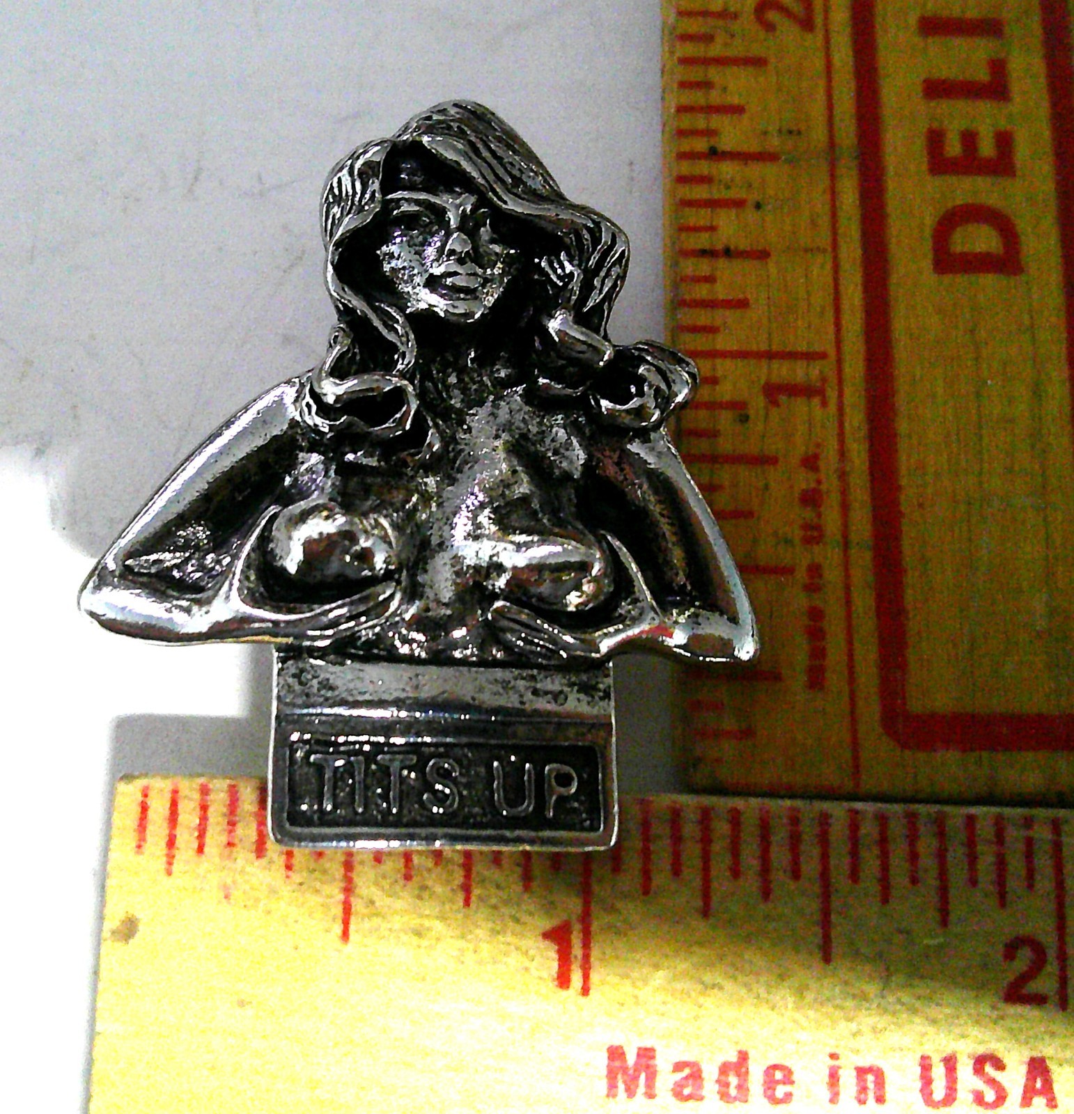 Tits Up pin vintage collectible old boobs breasts pinback biker vest badge