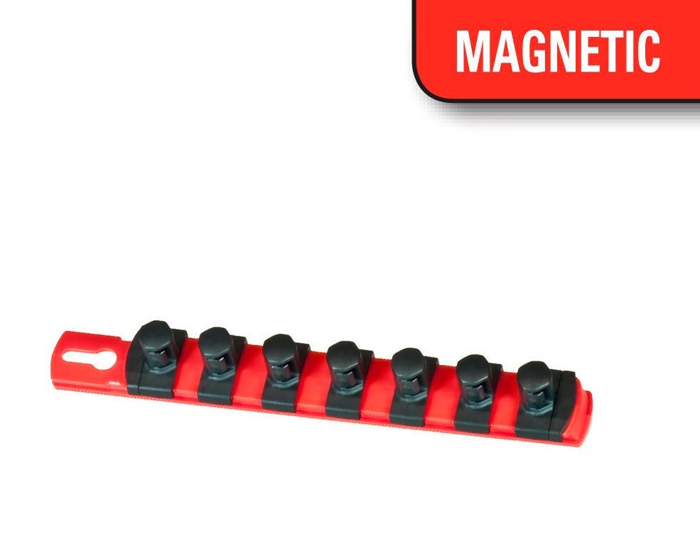 Ernst 8412M  8" Long, 1/2" Dr. Magnetic Socket Organizer Rail - Red