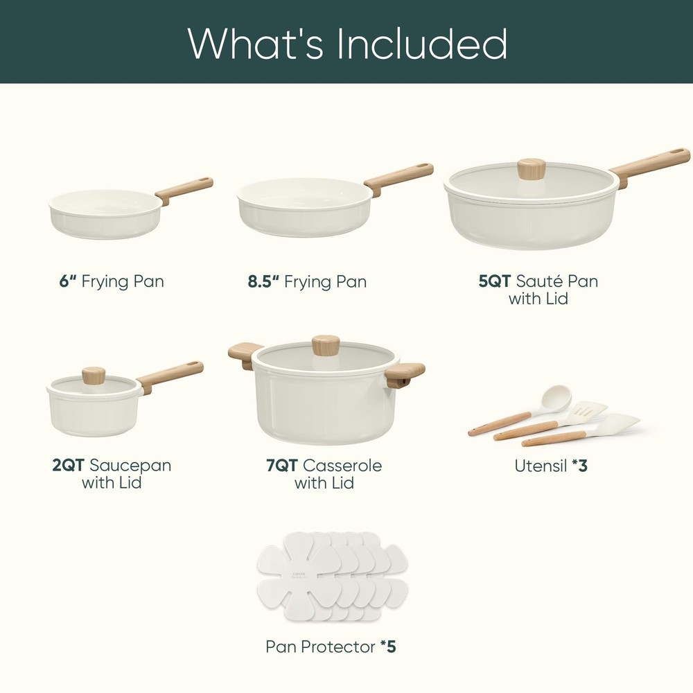 16pcs Ceramic Cookware Sets, Pots and Pans Set Non Stick, Healthy Cookware Se...