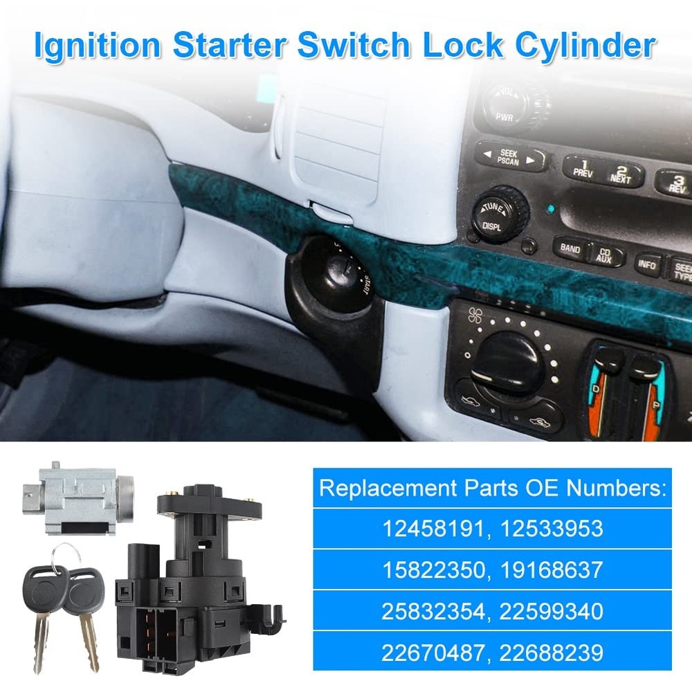 Ignition Switch Lock Cylinder with 2 Keys Compatible with 2000-2005 Chevy Impala