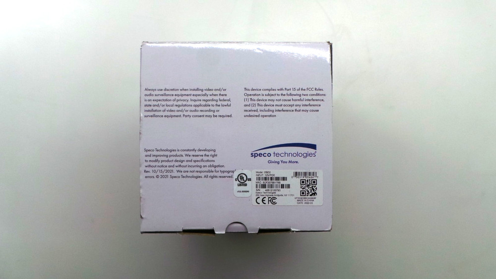 05D2 Speco Technologies 5MP IP Dome Camera - Advanced Analytics, NDAA - Open Box