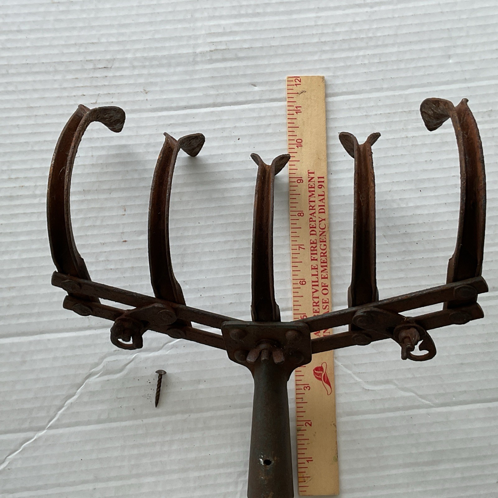 Vtg 5 Tine Cultivator Farm Rake Tool Garden Hand Tiller Adjustable Decor or Use